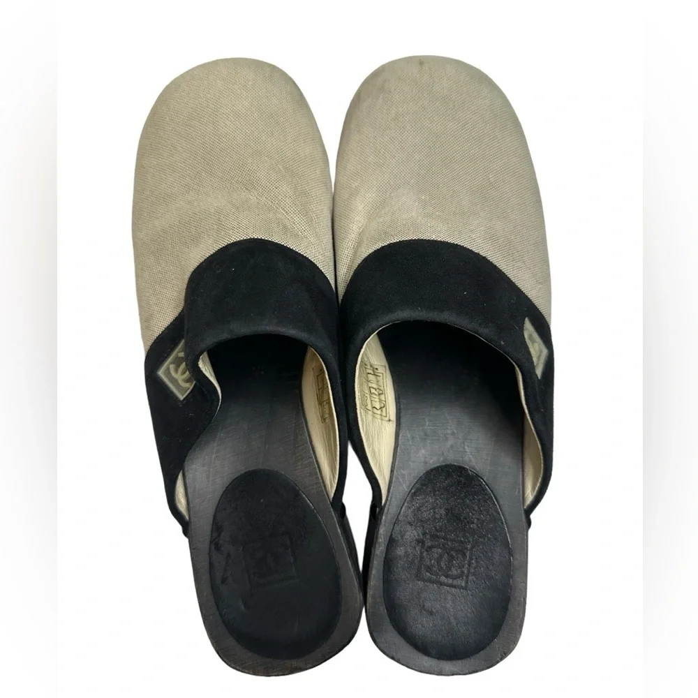 CHANEL Authentic Sports Line Sabot Sandals BeigexBlack COCO mark Women